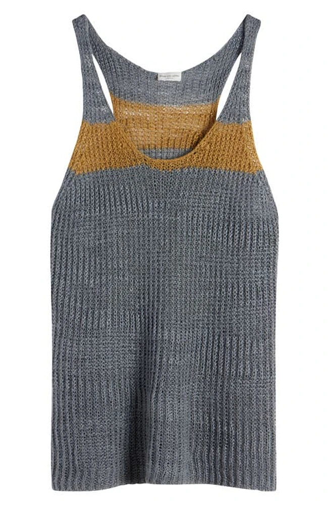 Dries Van Noten Milky Rib Linen Blend Tank Sweater Grey at Nordstrom,