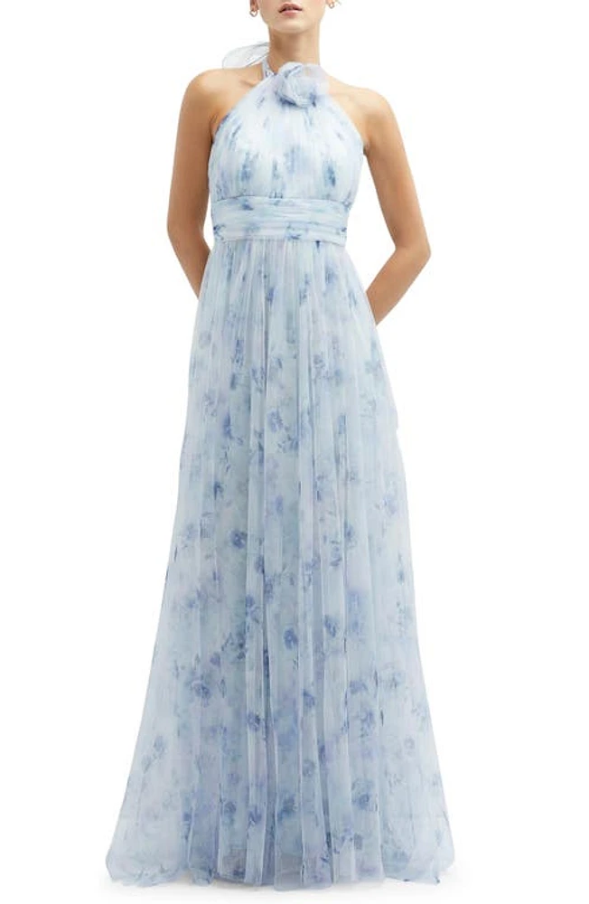 Dessy Collection Floral Print Tulle Gown Mist Garden at Nordstrom,