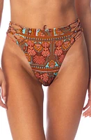 Maaji Garden Engraving Applauses Cutout High Waist Reversible Bikini Bottoms Red at Nordstrom,