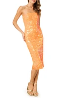 Dress the Population Viviana Sequin Strapless Cocktail Dress in Orange Multi at Nordstrom, Size X-Large