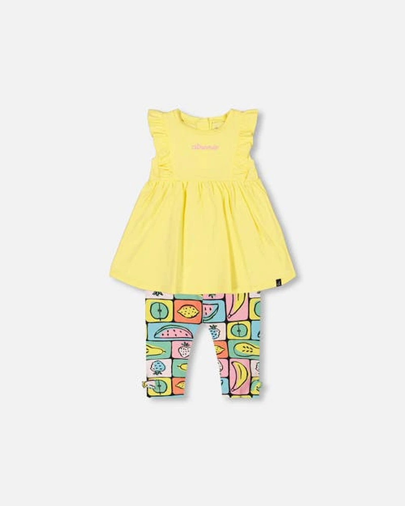 Deux Par Deux Baby Girl's Organic Cotton Tunic And Capri Set Popcorn Yellow at Nordstrom