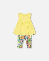 Deux Par Deux Baby Girl's Organic Cotton Tunic And Capri Set Popcorn Yellow at Nordstrom