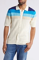 Percival Gum Drop Wavy Stripe Short Sleeve Snap-Up Cardigan Blue at Nordstrom, R