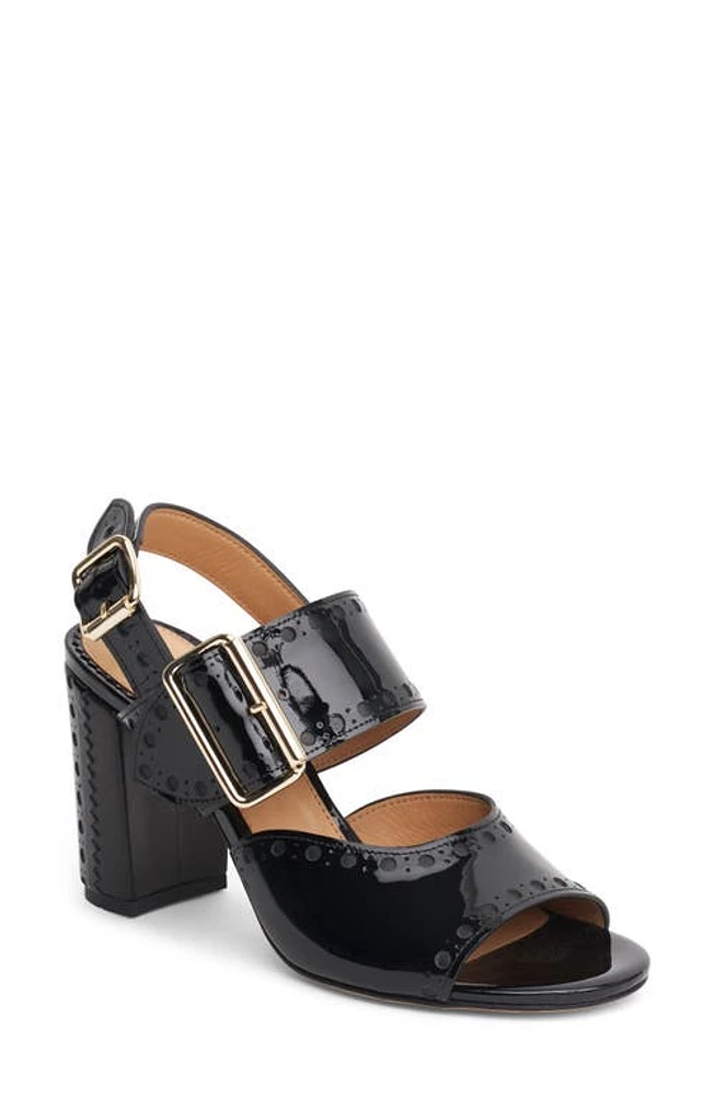 The Office of Angela Scott Ms. Nellie Block Heel Sandal Glossy Black at Nordstrom,