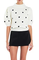 English Factory Heart Embroidered Puff Sleeve Sweater at Nordstrom,