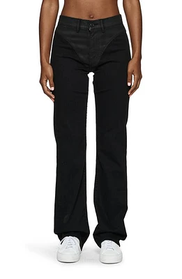 PURPLE BRAND Coated Panel Slim Straight Leg Jeans Black at Nordstrom,