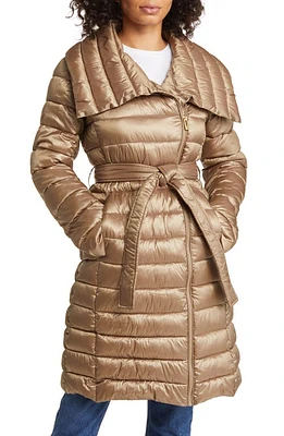 Via Spiga Asymmetric Belted Puffer Coat at Nordstrom,