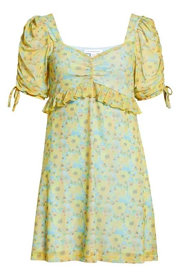 Topshop Floral Print Ruffle Mesh Minidress in Yellow at Nordstrom, Size X-Large P