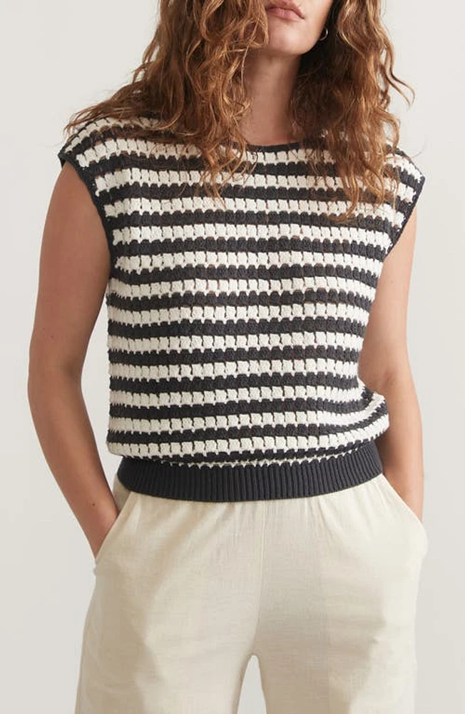 Marine Layer Faye Stripe Cap Sleeve Sweater Black/White at Nordstrom,