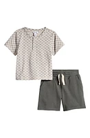 Splendid Checkered Henley & Drawstring Shorts Set Stone Checker at Nordstrom,