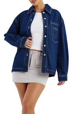 Mistress Rocks Oversize Denim Button-Up Shirt Dark Blue at Nordstrom,