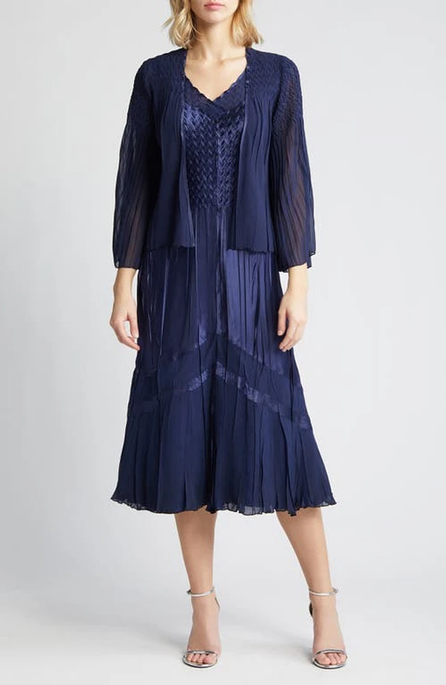 Komarov Tiered Charmeuse & Chiffon Dress Jacket Midnight Navy at Nordstrom,