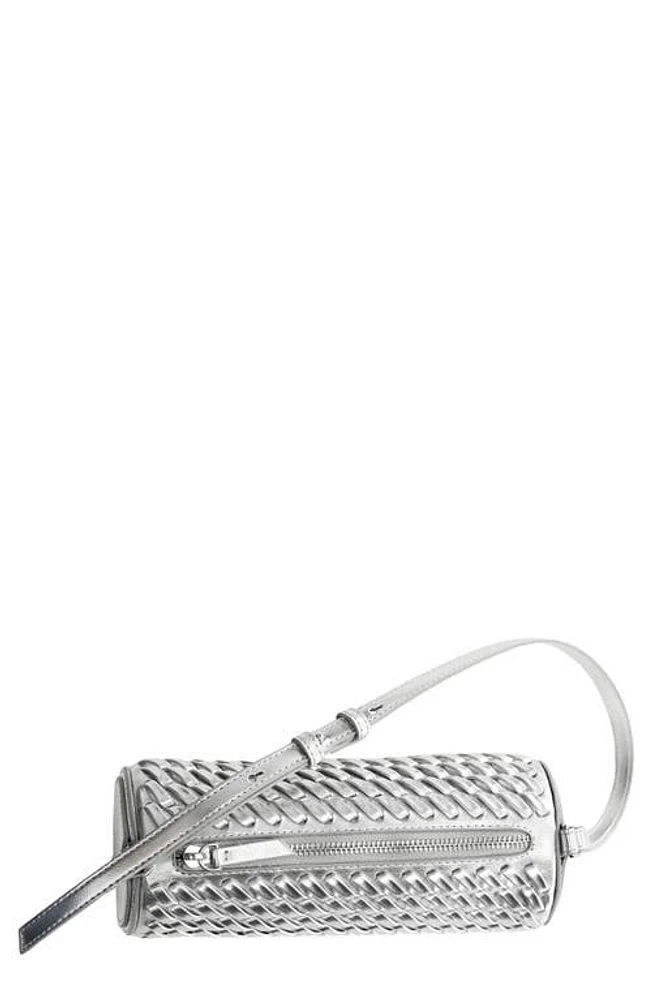 MANGO Lattice Effect Cylindrical Shoulder Bag in Silver at Nordstrom