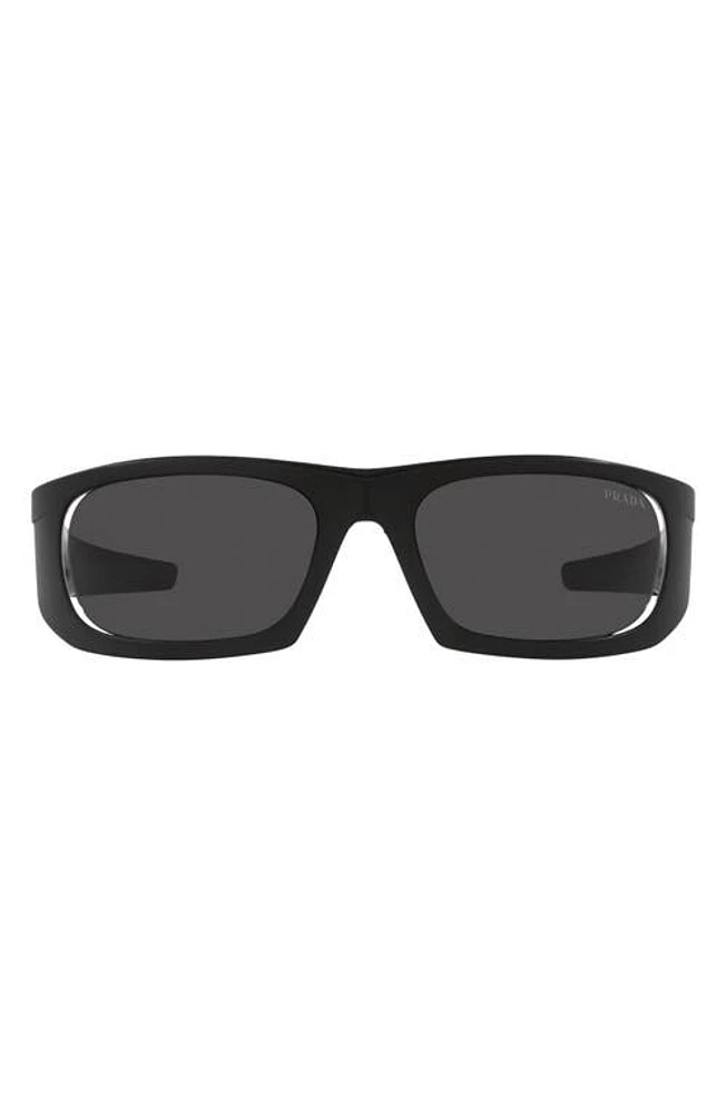 Prada Linea Rossa 59mm Wraparound Sunglasses in Matte Black at Nordstrom