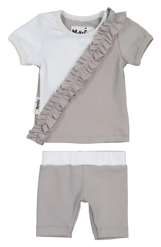 Manière Diagonal Ruffle Stretch Cotton Top & Shorts Set in Grey at Nordstrom, Size 3M