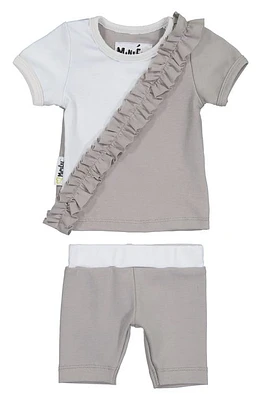 Manière Diagonal Ruffle Stretch Cotton Top & Shorts Set in Grey at Nordstrom, Size 3M