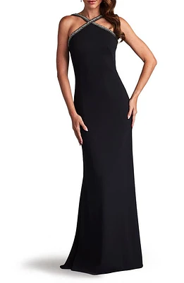 SHO by Tadashi Shoji Crystal Embellished Halter Gown Black at Nordstrom,