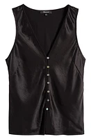 Madewell Emily Satin Sleeveless Button-Up Shirt True Black at Nordstrom,