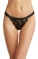 Oh La La Cheri Janet Snake Print Eyelash Lace Thong in Black at Nordstrom, Size Small