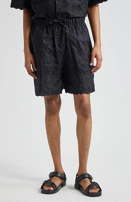 Simone Rocha to Have & Hold Broderie Anglaise Cotton Shorts Black/Black at Nordstrom,