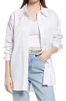 Good American Gender Inclusive Stretch Cotton Blend Button-Up Shirt White001 at Nordstrom,