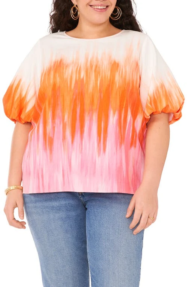 Vince Camuto Print Puff Sleeve Top Ultra White at Nordstrom