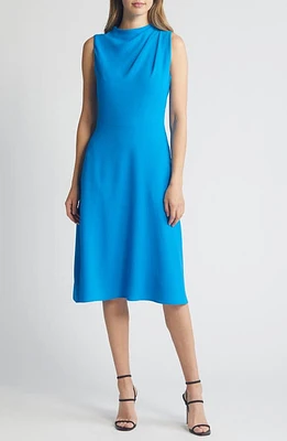 Black Halo Corrine Funnel Neck Fit & Flare Dress Breezy Blue at Nordstrom,