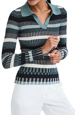 Alp N Rock Luisa Stripe Rib Polo Sweater Eucalyptus at Nordstrom,