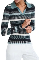 Alp N Rock Luisa Stripe Rib Polo Sweater Eucalyptus at Nordstrom,