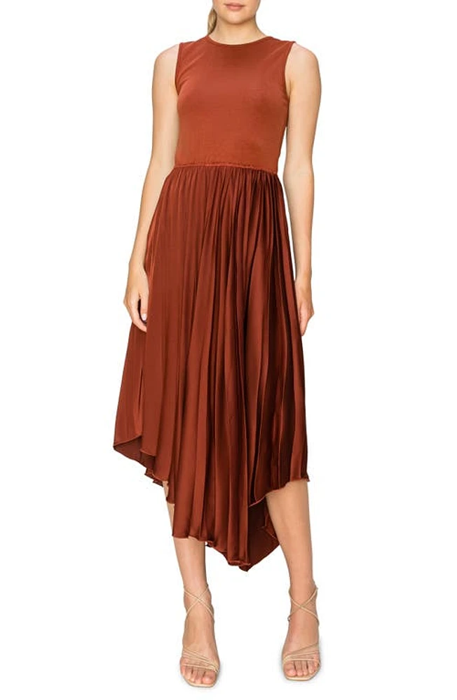 MELLODAY Mixed Media Sleeveless Asymmetric Dress Rust at Nordstrom,