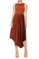 MELLODAY Mixed Media Sleeveless Asymmetric Dress Rust at Nordstrom,