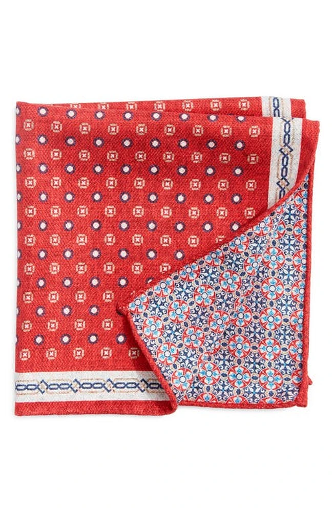 EDWARD ARMAH Neat & Arabesque Prints Reversible Silk Pocket Square in Red at Nordstrom