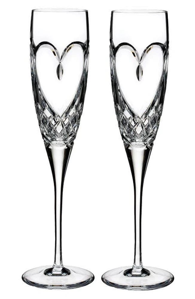 Waterford True Love Set of 2 Lead Crystal Champagne Flutes in Clear at Nordstrom