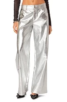 EDIKTED Kim Metallic Faux Leather Pants Silver at Nordstrom,