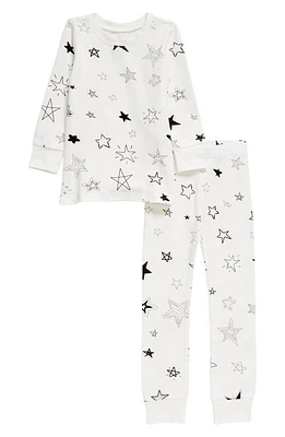 Norani Stars Fitted Two-Piece Stretch Organic Cotton Pajamas Black/White at Nordstrom, M