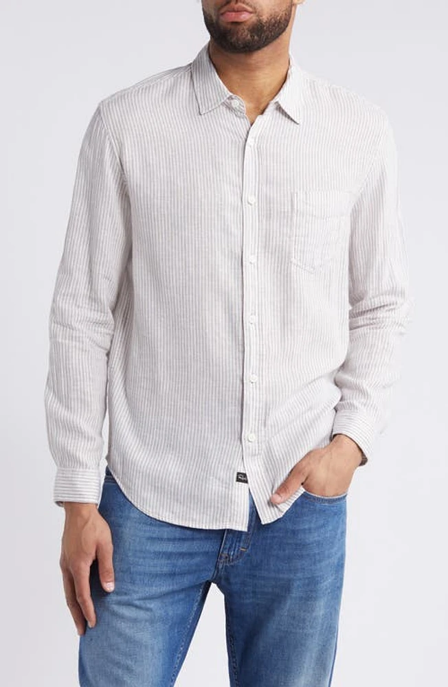 Rails Connor Stripe Linen Blend Button-Up Shirt Ghurka White Railroad at Nordstrom,