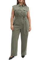 MANGO Sleeveless Cargo Jumpsuit Khaki at Nordstrom,