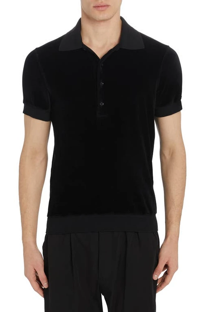 TOM FORD Short Sleeve Cotton & Modal Blend Velour Polo Black at Nordstrom, Us