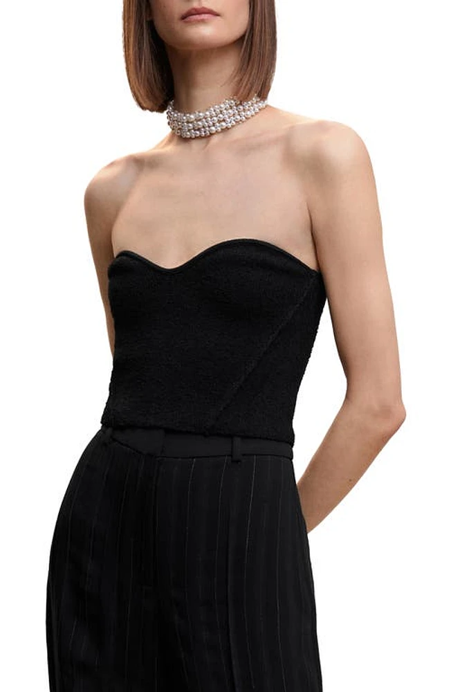 MANGO Strapless Tweed Corset Top Black at Nordstrom,