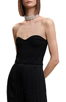 MANGO Strapless Tweed Corset Top Black at Nordstrom,