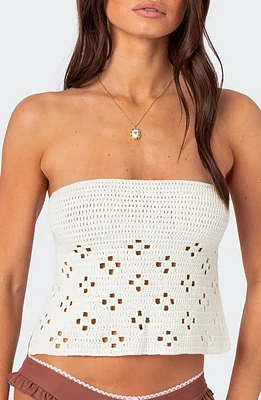 EDIKTED Niki Crochet Tie Back Strapless Top Cream at Nordstrom,