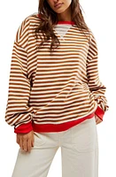 Free People Oversize Stripe Sweatshirt in Coffee Combo at Nordstrom, Size Large