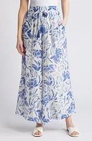 Vince Camuto Floral Wide Leg Drawstring Pants in Sapphire Sky at Nordstrom, Size X-Large