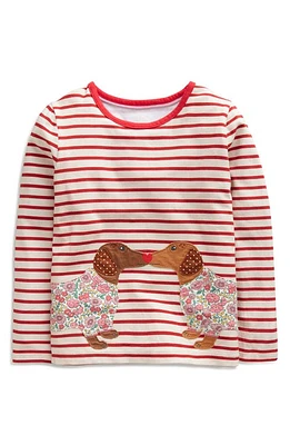 Mini Boden Kids' Dog Appliqué Long Sleeve Cotton T-Shirt Firecracker/Ivory Dogs at Nordstrom,