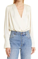 Favorite Daughter Surplice Long Sleeve Satin Bodysuit at Nordstrom,