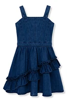 Habitual Kids Kids' Ruffle Cotton Blend Denim Dress Indigo at Nordstrom,