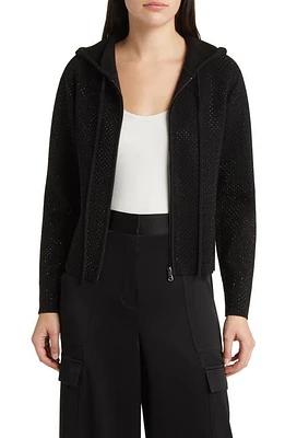 KOBI HALPERIN Beaded Mesh Hoodie Sweater Black at Nordstrom,