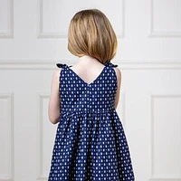 Hope & Henry Girls' Sleeveless Bow Shoulder Swing Dress in Linen, Toddler in Navy Riviera Print at Nordstrom