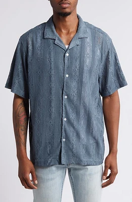 PacSun Niall Floral Lace Camp Shirt Blue Mirage at Nordstrom,