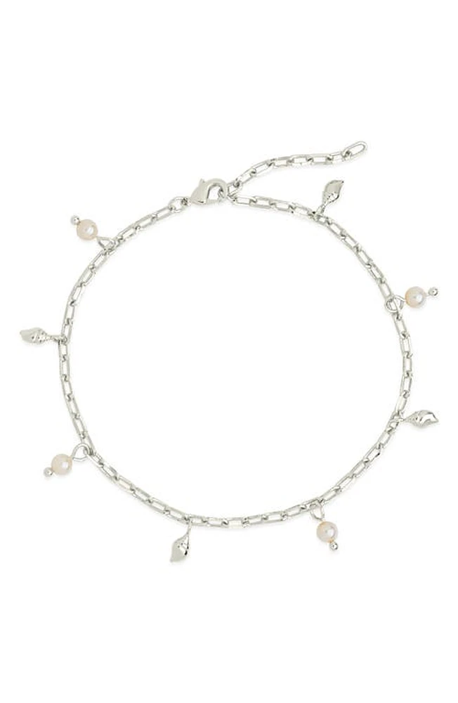 Sterling Forever Beverly Freshwater Pearl Charm Anklet in Silver at Nordstrom